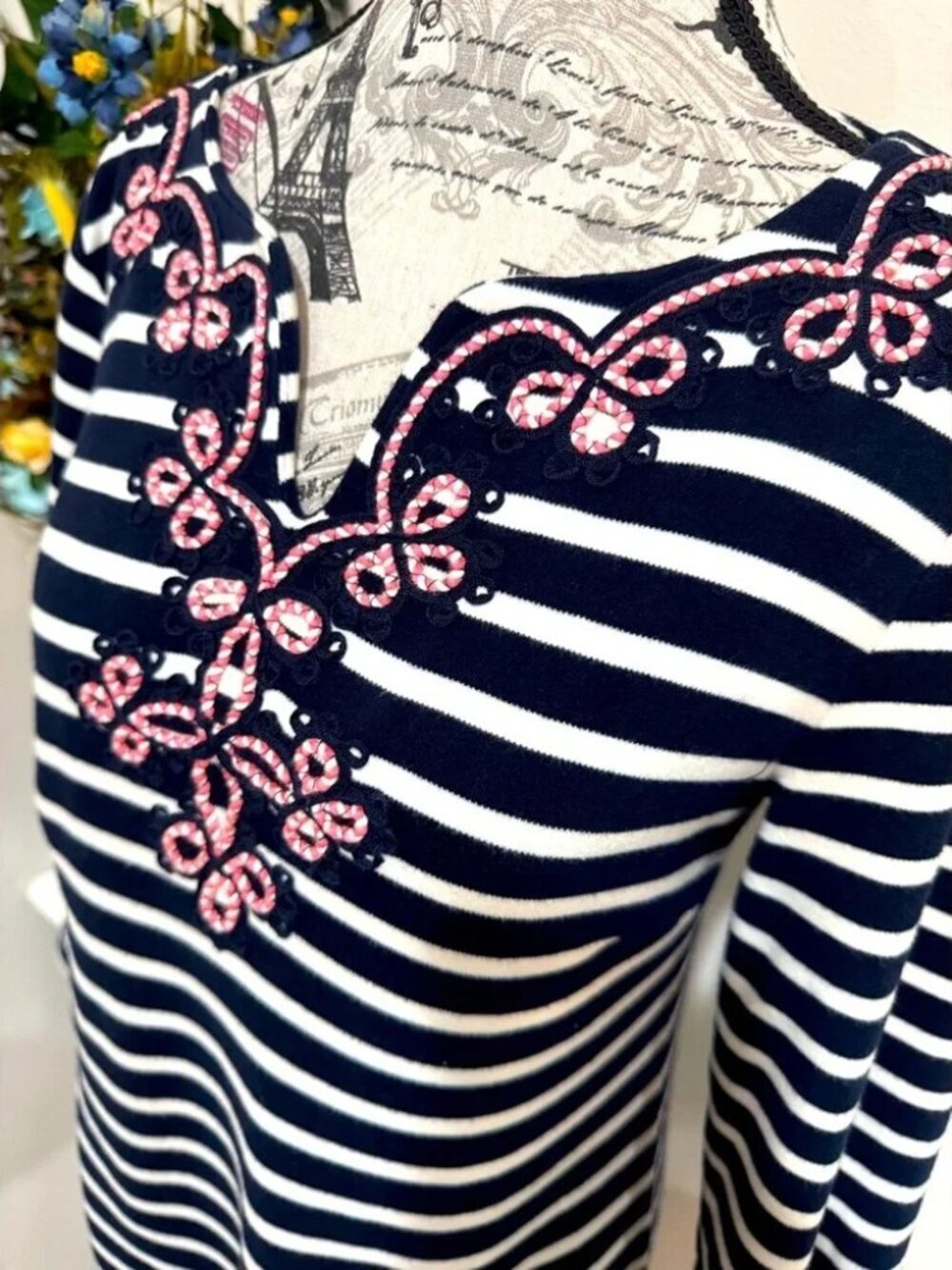 Talbots Petite Embroidered Nautical Stripe Cotton Dress MP | Coastal Chic Resort - Picture 3 of 9